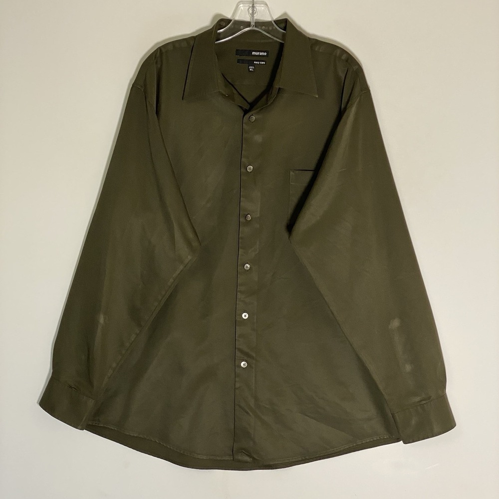 Murano Shirt Mens XL Green Easy Care Long Sleeve Dressy Business Nice Olive